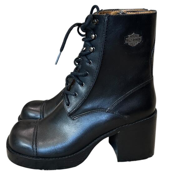 Vintage Y2k Harley Davidson Chunky Lace Up Boots - Picture 1 of 12